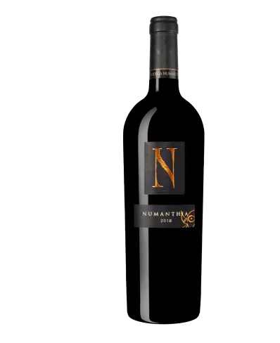 Botella de vino tinto español Numanthia 2018, producido por Bodega Numanthia.